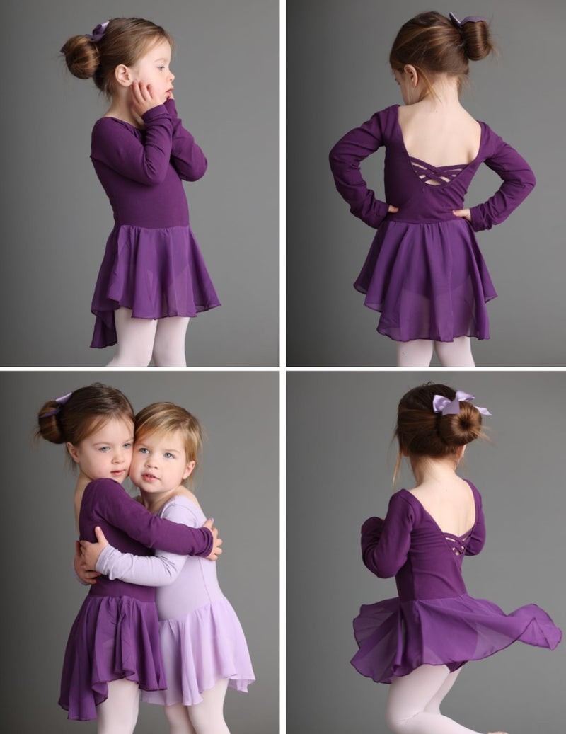 Arshiner Kids Girls Classic Long Sleeve Leotard Dance Ballet Dress Dark Purple - Image 4